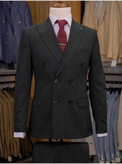 Wool İnce Çizgili Kruvaze Siyah