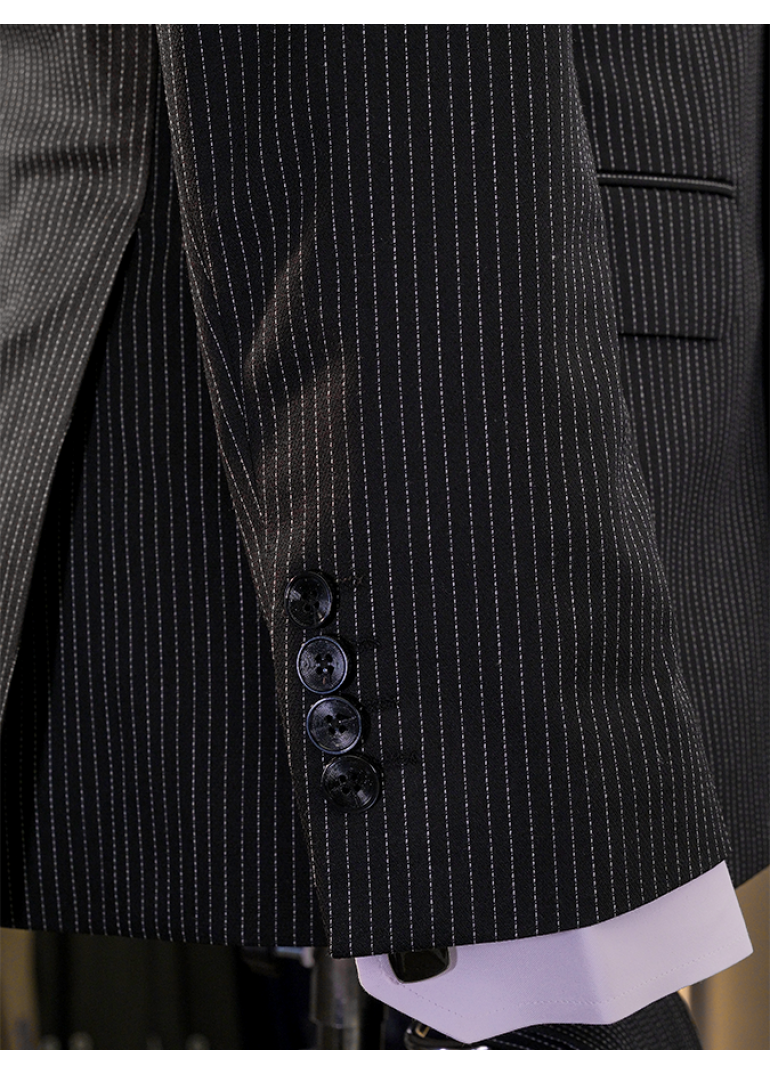 İnce Çizgili Kruvaze Siyah Slim Fit Erkek Takım Elbise