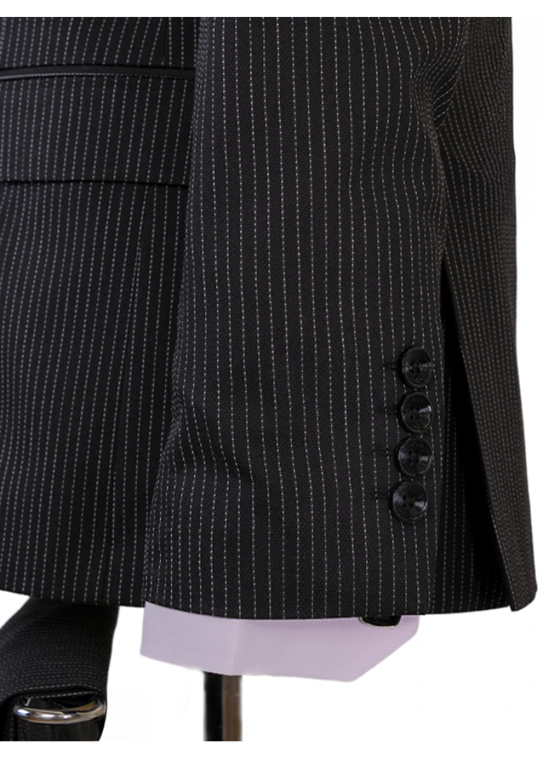 İnce Çizgili Kruvaze Siyah Slim Fit Erkek Takım Elbise