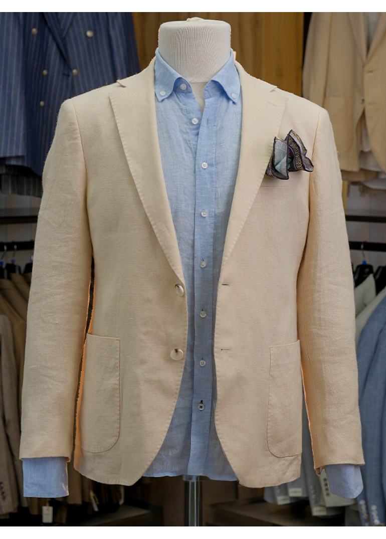 Keten Torba Cep Bej Slim Fit Erkek Ceket