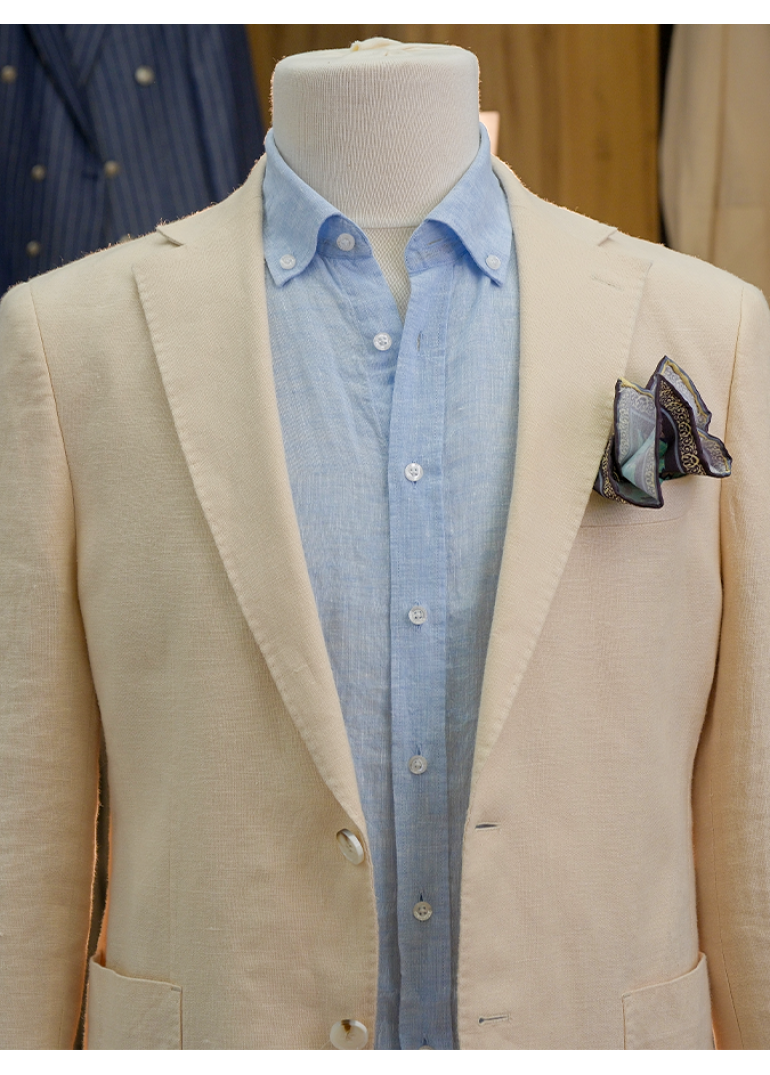 Keten Torba Cep Bej Slim Fit Erkek Ceket