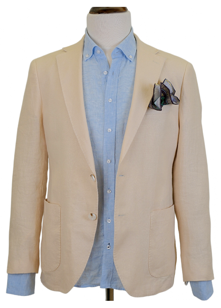 Keten Torba Cep Bej Slim Fit Erkek Ceket