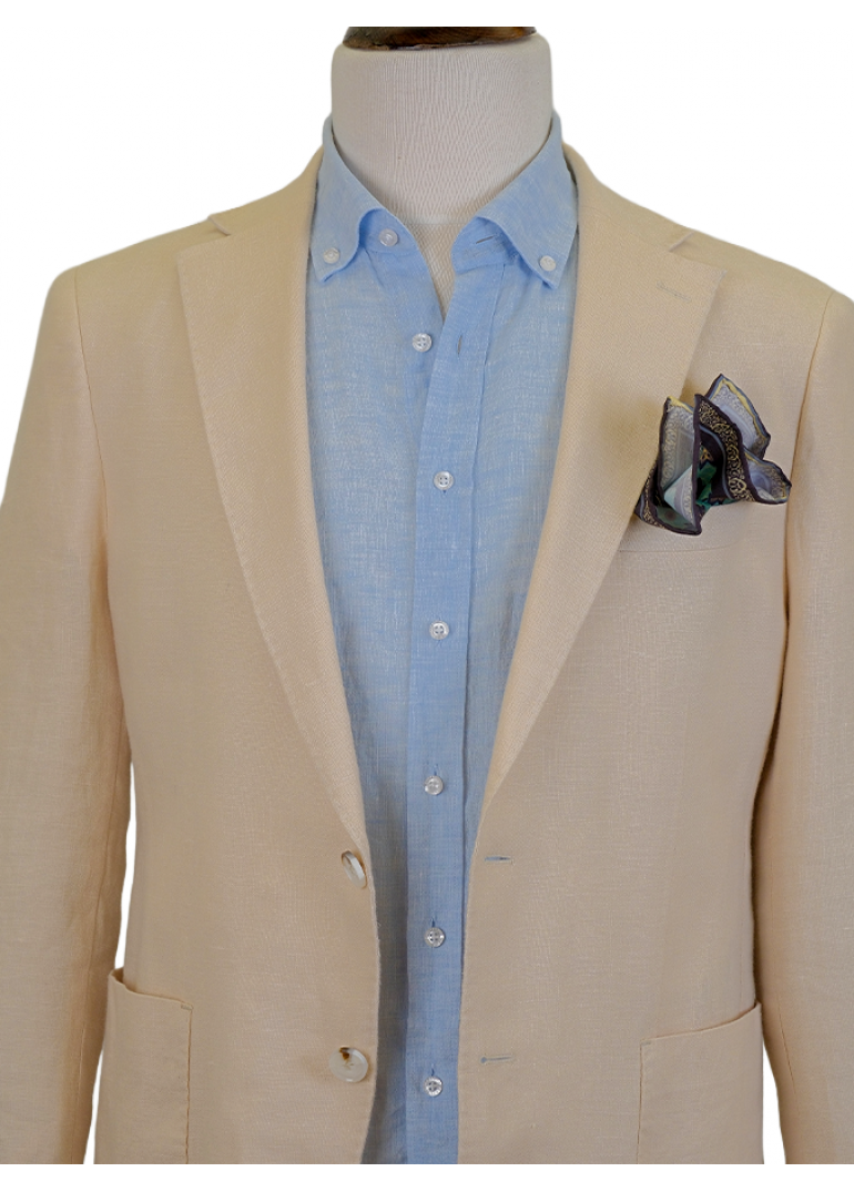 Keten Torba Cep Bej Slim Fit Erkek Ceket