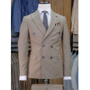 Kahverengi Çizgili Slim Fit Erkek Kruvaze Takım Elbise