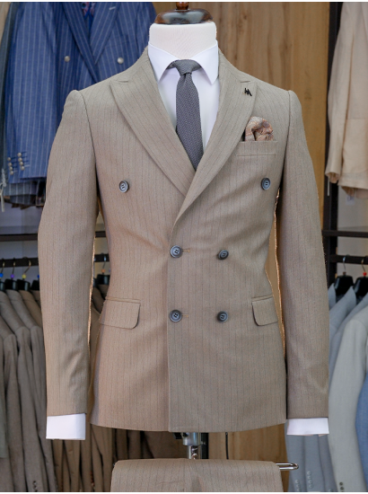 Çizgili Kruvaze Takım Elbise Kahverengi