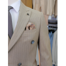 Kahverengi Çizgili Slim Fit Erkek Kruvaze Takım Elbise