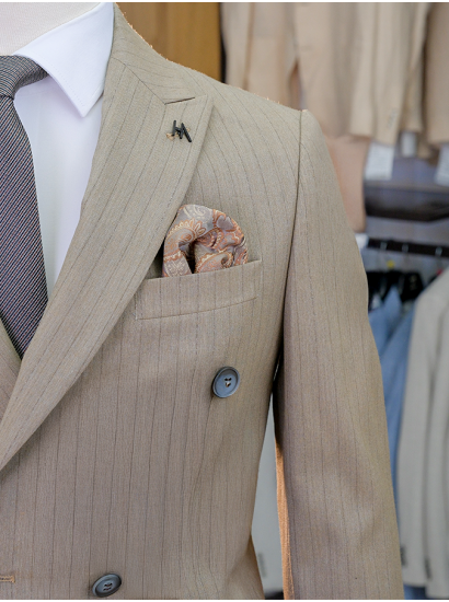 Çizgili Kruvaze Takım Elbise Kahverengi