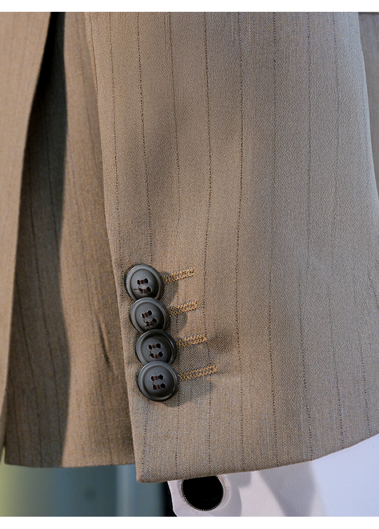 Kahverengi Çizgili Slim Fit Erkek Kruvaze Takım Elbise