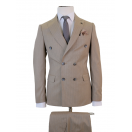 Kahverengi Çizgili Slim Fit Erkek Kruvaze Takım Elbise