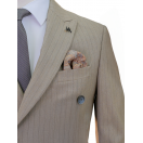 Kahverengi Çizgili Slim Fit Erkek Kruvaze Takım Elbise