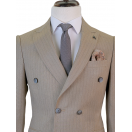 Kahverengi Çizgili Slim Fit Erkek Kruvaze Takım Elbise