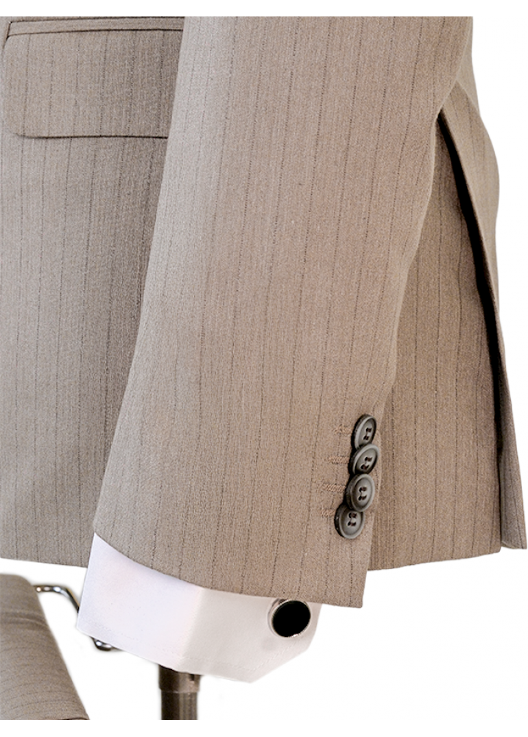 Kahverengi Çizgili Slim Fit Erkek Kruvaze Takım Elbise