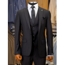 Yelekli Siyah Slim Fit Erkek Takım Elbise