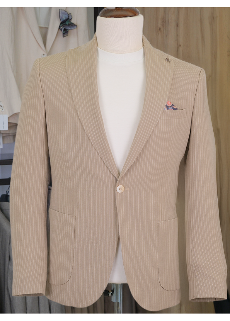 Torba Cep Bej Slim Fit Erkek Ceket