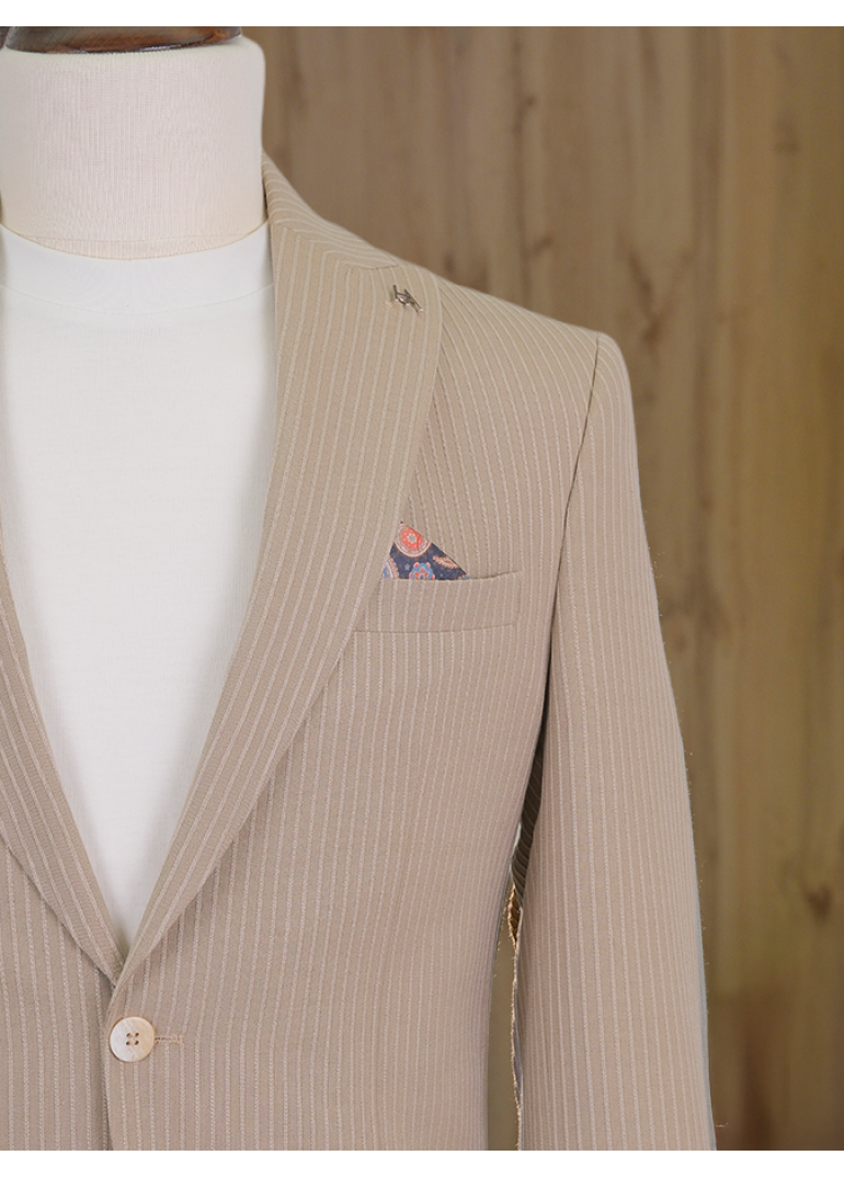 Torba Cep Bej Slim Fit Erkek Ceket