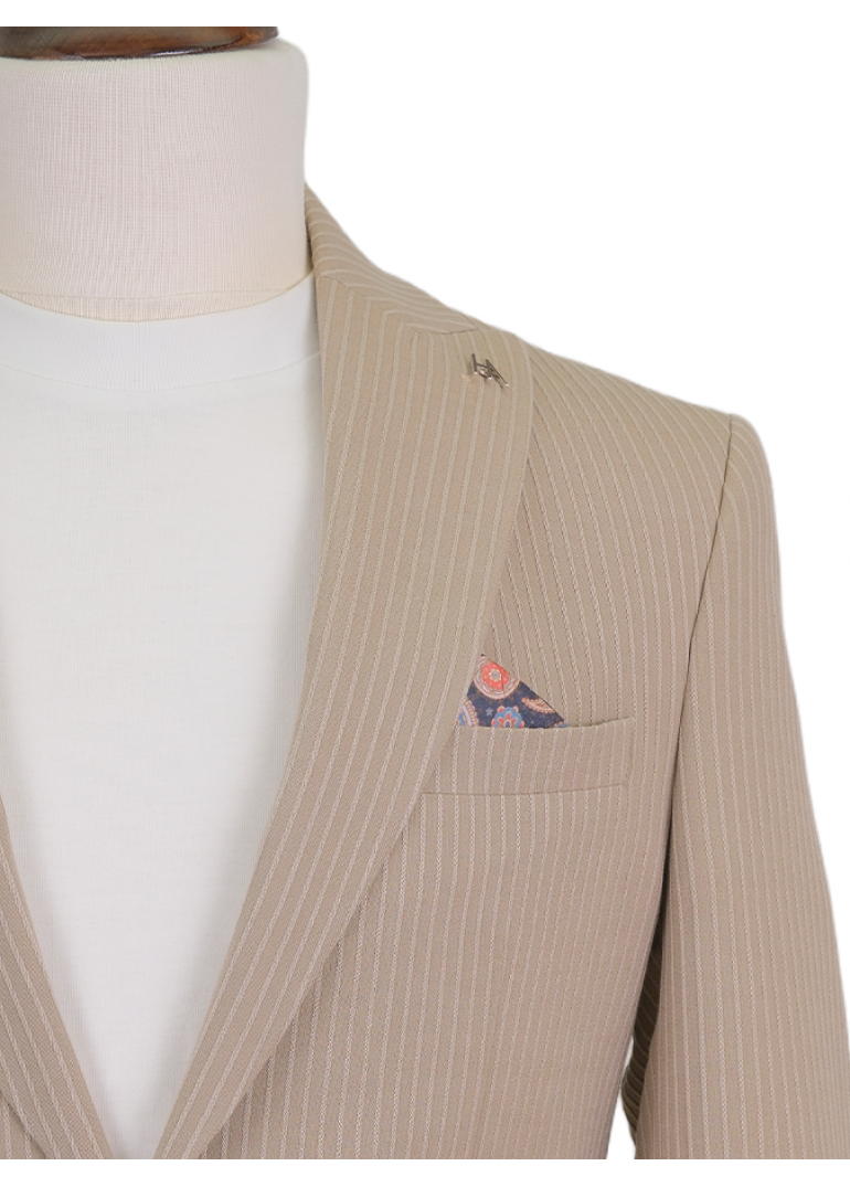 Torba Cep Bej Slim Fit Erkek Ceket