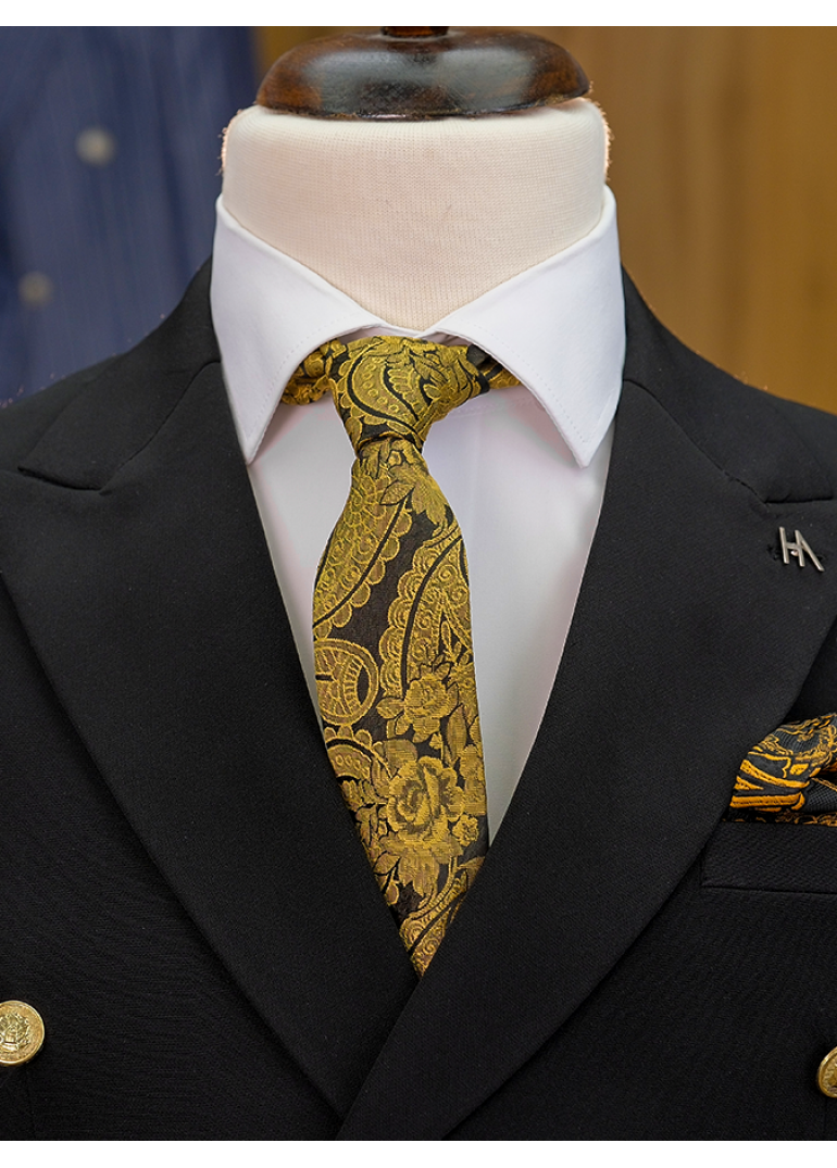 Silver Düğme Kruvaze Siyah Slim Fit Erkek Takım Elbise