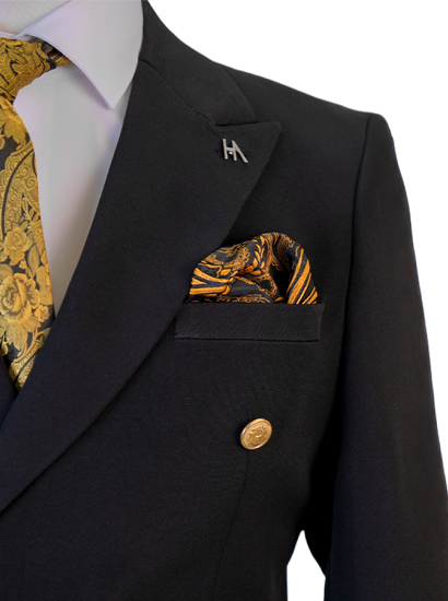 Gold Düğme Dabıl Kruvaze Siyah