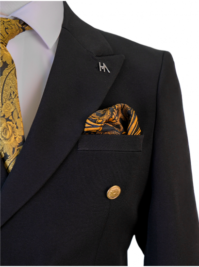 Gold Düğme Dabıl Kruvaze Siyah