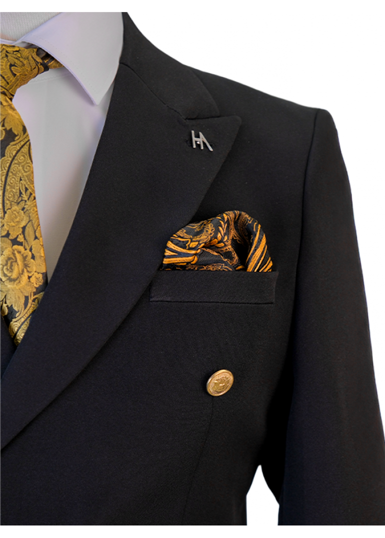 Silver Düğme Kruvaze Siyah Slim Fit Erkek Takım Elbise