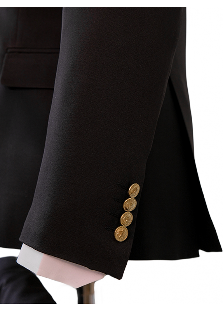 Silver Düğme Kruvaze Siyah Slim Fit Erkek Takım Elbise