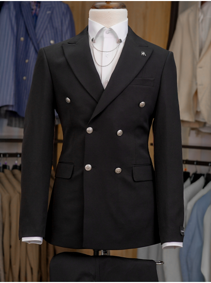 Silver Düğme Dabıl Kruvaze Siyah