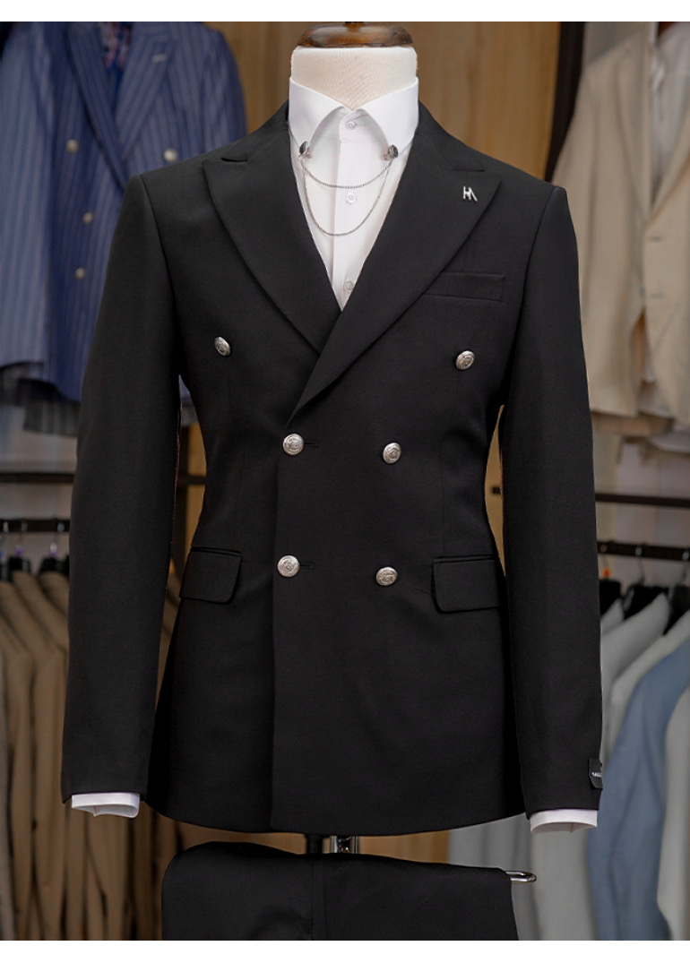 Silver Düğme Dabıl Kruvaze Siyah