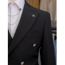 Silver Düğme Dabıl Kruvaze Siyah