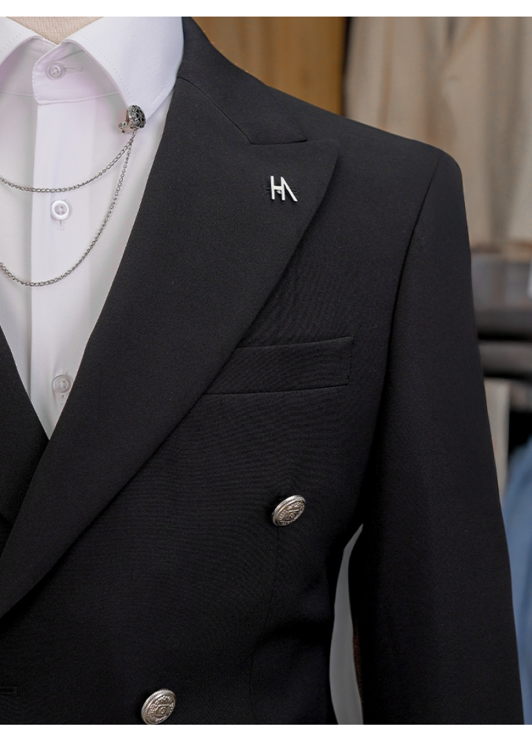 Silver Düğme Dabıl Kruvaze Siyah