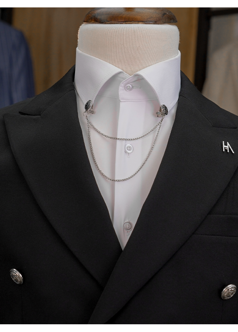 Silver Düğme Dabıl Kruvaze Siyah