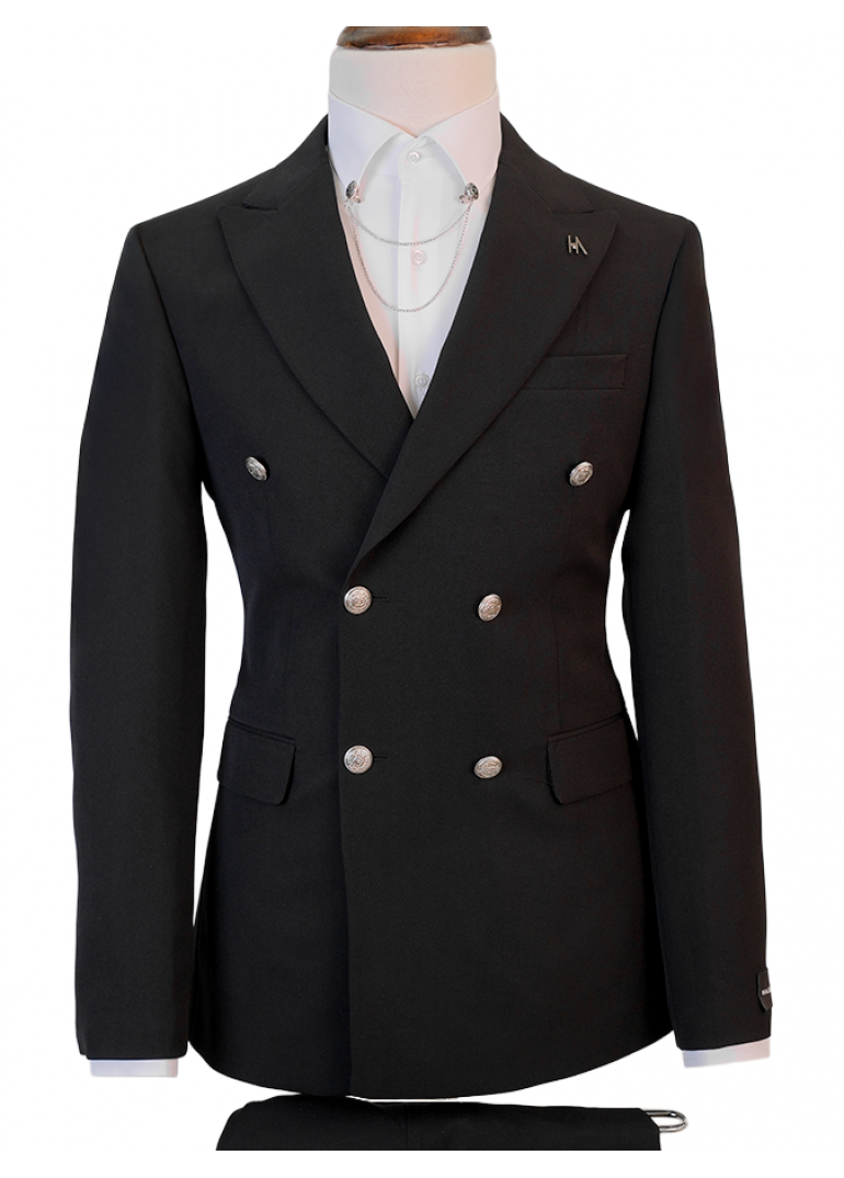 Silver Düğme Dabıl Kruvaze Siyah