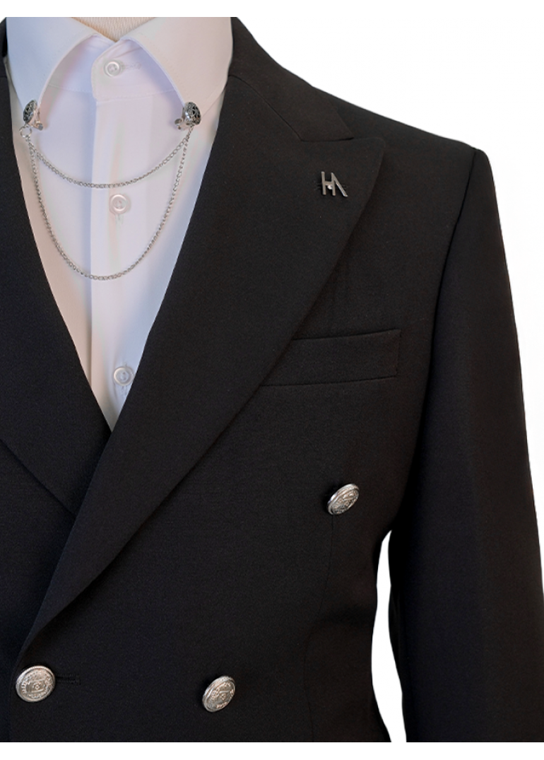 Silver Düğme Dabıl Kruvaze Siyah