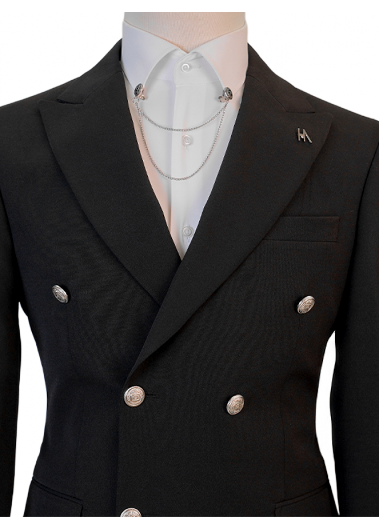 Silver Düğme Dabıl Kruvaze Siyah