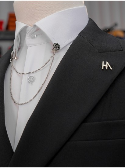 Silver Düğme Dabıl Kruvaze Siyah