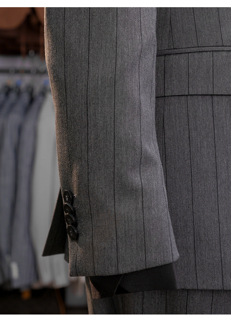 Muskar Çizgili Antrasit Slim Fit Erkek Kruvaze Takım Elbise