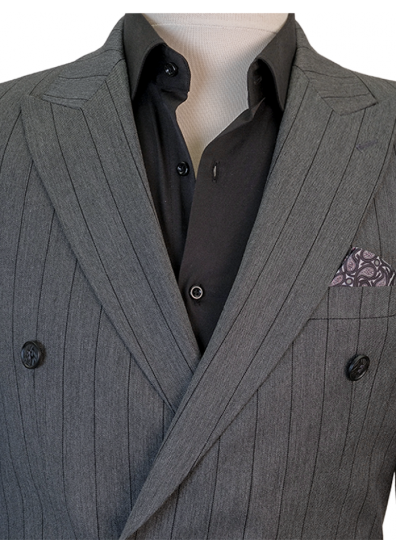 Muskar Çizgili Antrasit Slim Fit Erkek Kruvaze Takım Elbise