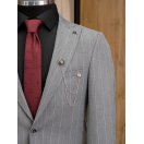 Çizgili Gri Slim Fit Erkek Takım Elbise