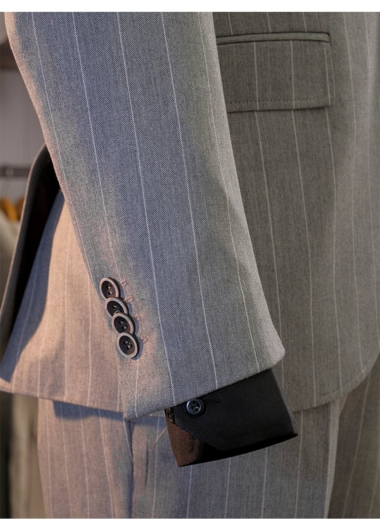 Çizgili Gri Slim Fit Erkek Takım Elbise
