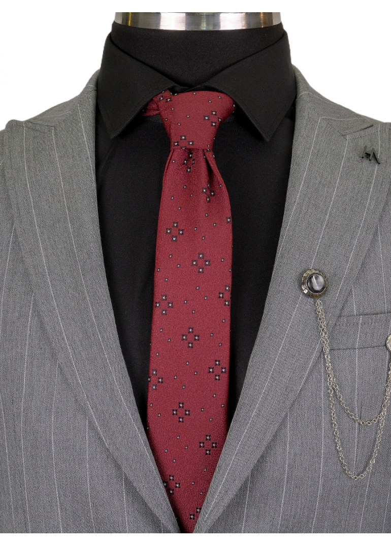 Çizgili Gri Slim Fit Erkek Takım Elbise