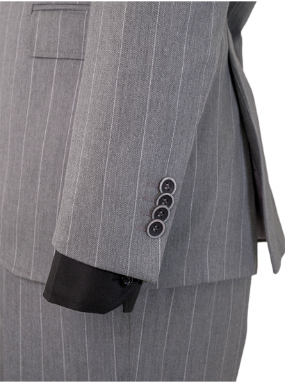 Tek Düğme Çizgili Takım Gri