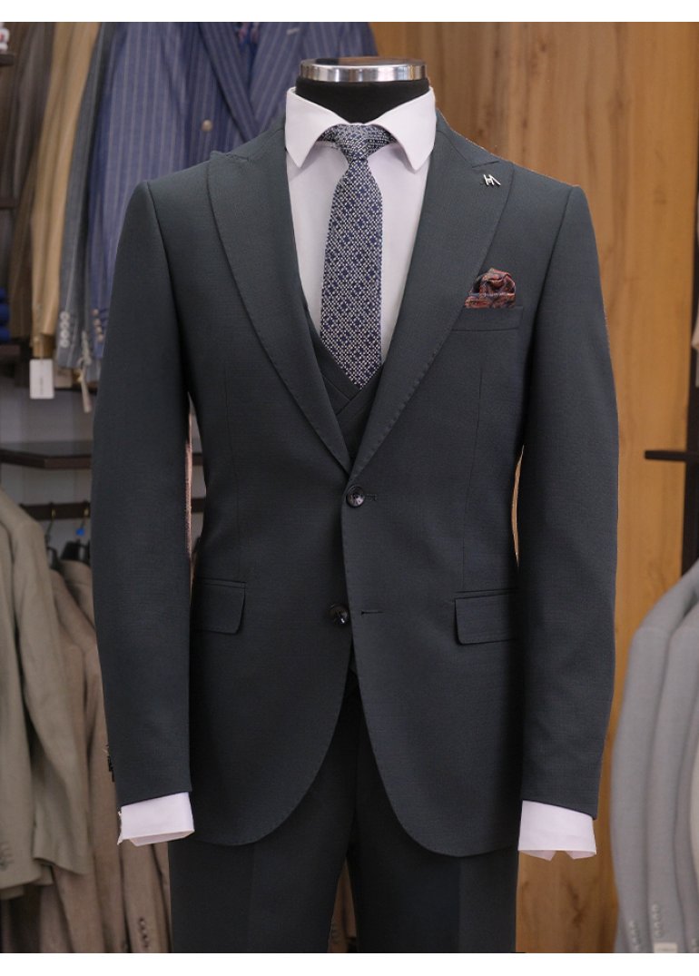 Yelekli Yeşil Slim Fit Erkek Takım Elbise