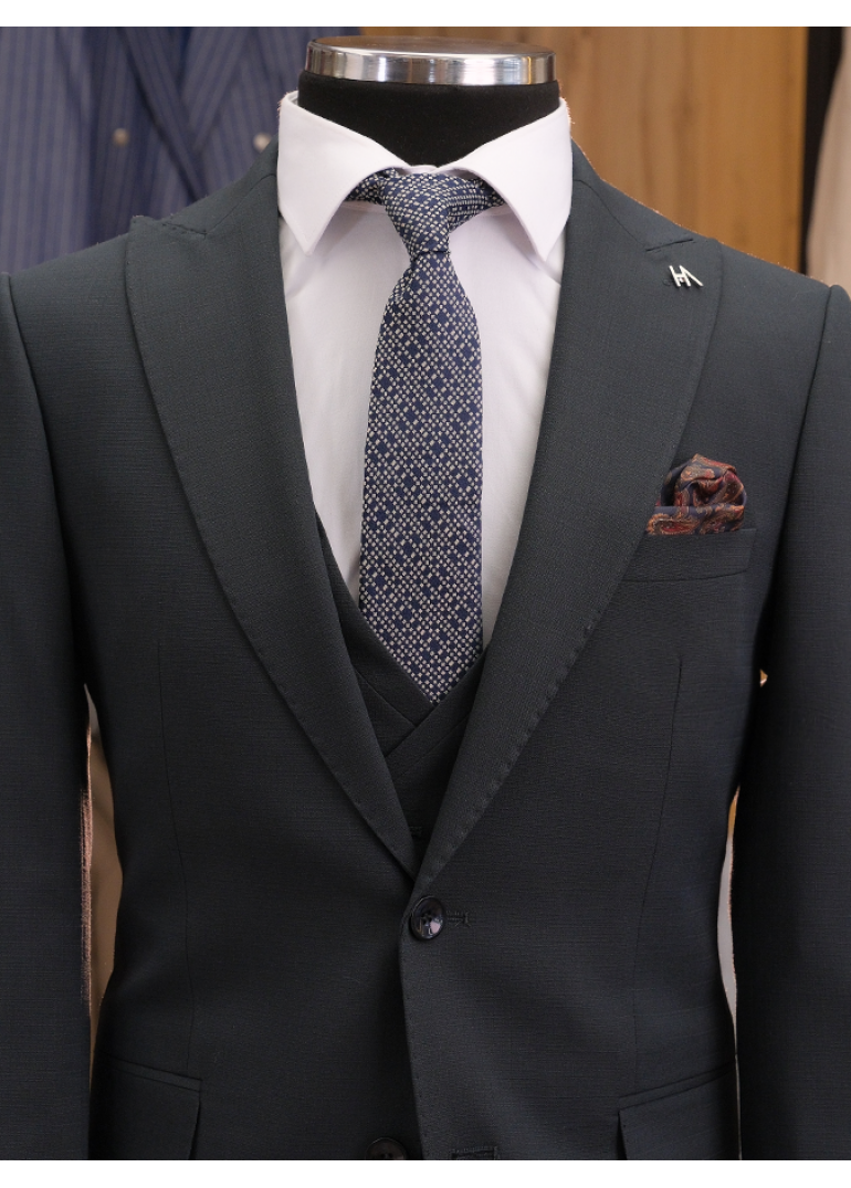 Yelekli Yeşil Slim Fit Erkek Takım Elbise