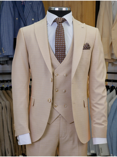 SRC Yelekli Takım Elbise Bej 