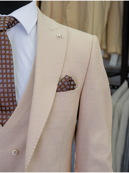 SRC Yelekli Takım Elbise Bej 