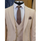 Yelekli Bej Slim Fit Erkek Takım Elbise