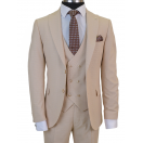 Yelekli Bej Slim Fit Erkek Takım Elbise