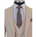 Yelekli Bej Slim Fit Erkek Takım Elbise