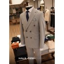 Açık Gri Çizgili Kruvaze Takım Elbise