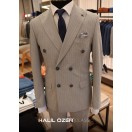 Açık Gri Çizgili Kruvaze Takım Elbise