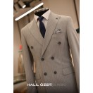 Açık Gri Çizgili Kruvaze Takım Elbise